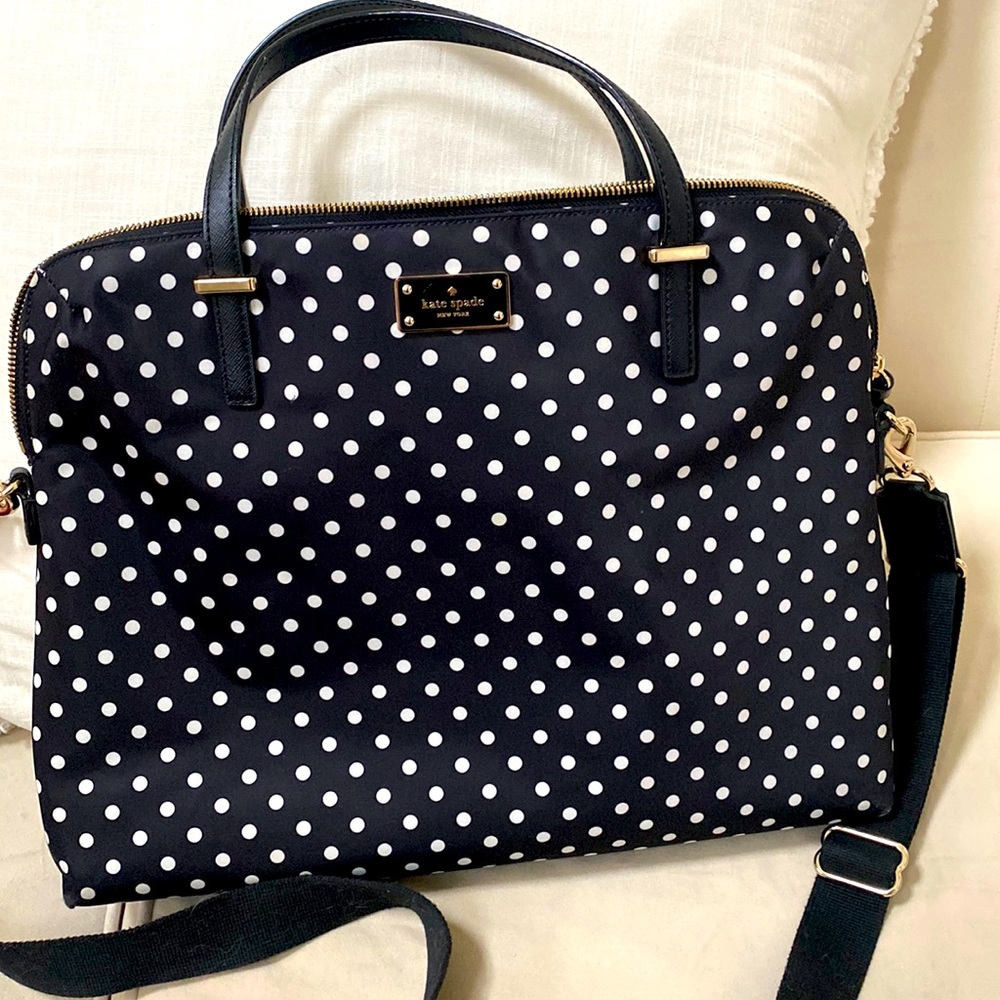 Kate Spade Nylon Calista Laptop Bag with Black and White Polka Dots